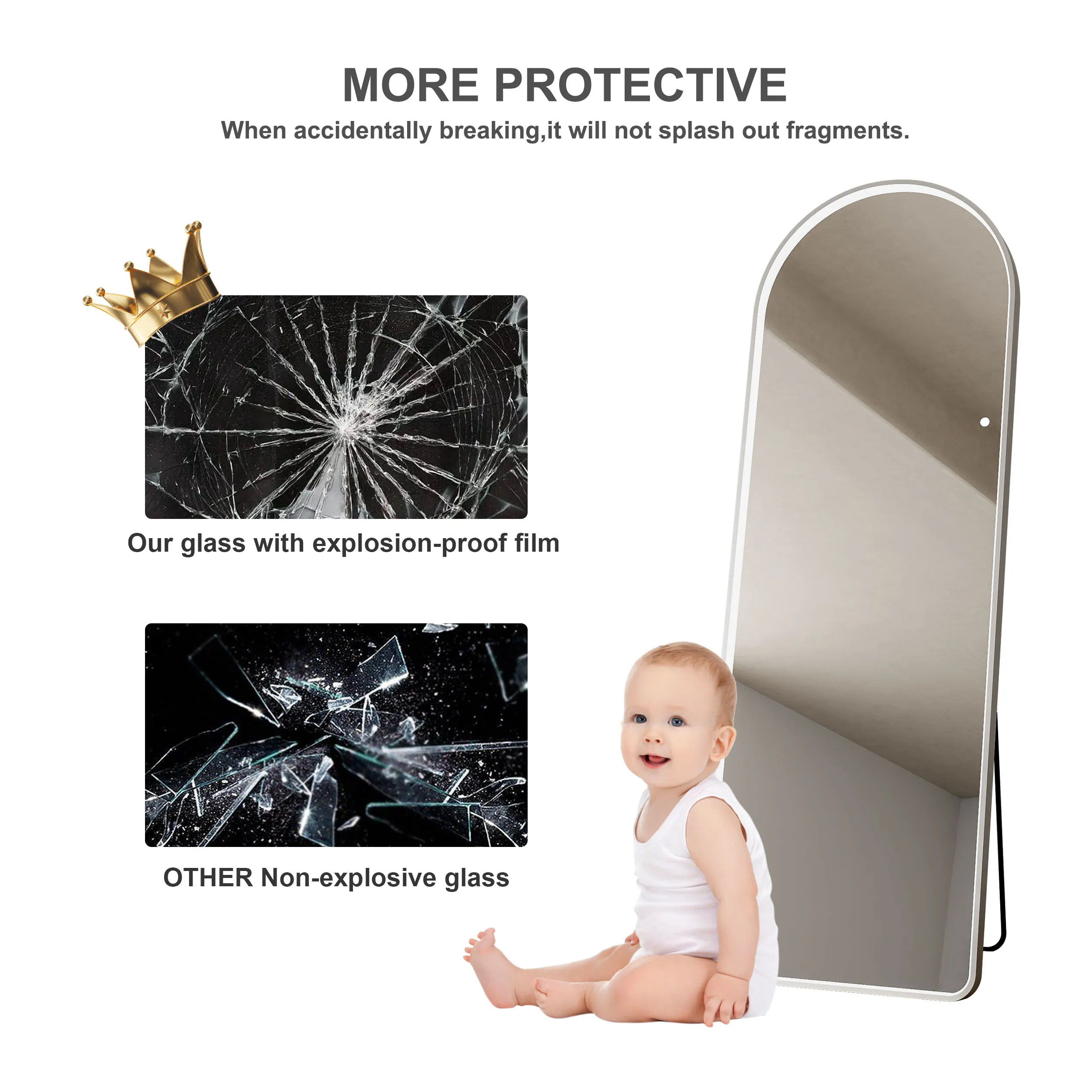 Brightness Adjustment Smart Touch Screen Free Standing Lighted Arched Body Dressing Full Length Floor Mirror With Led Light