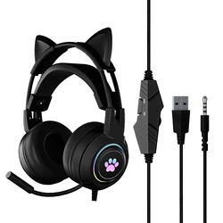 soyto G25 50mm LED light cat ear headset with microphone A gaming luminous headset designed for gamers, girls and boys