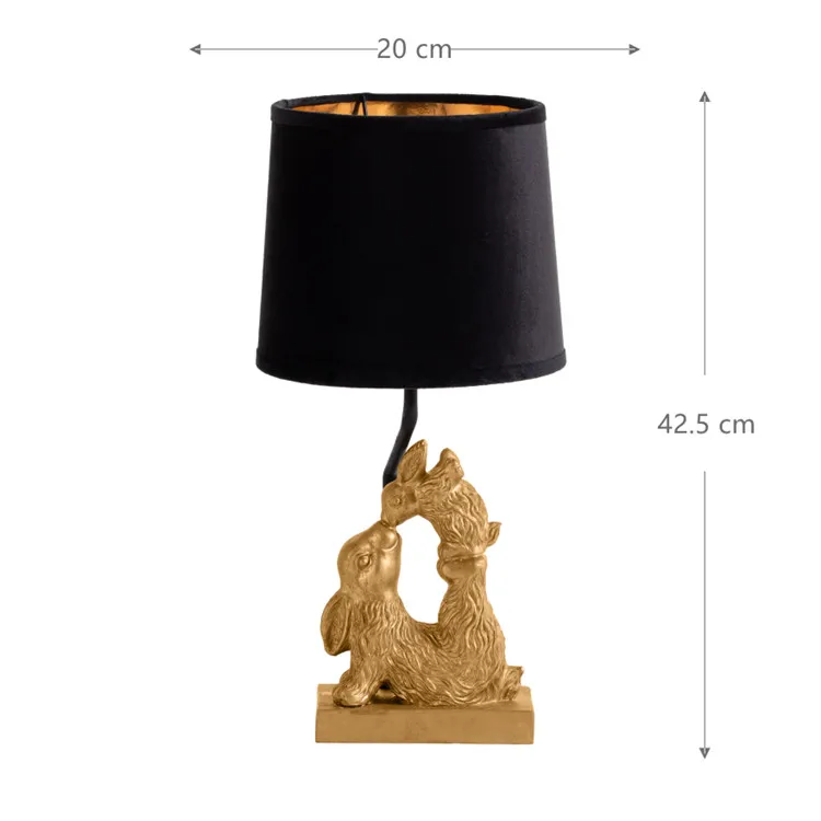 Custom Gold Resin Rabbit Bedroom Side Lamp Romantic Atmosphere Desk Lamp Animal Statue Table Lamp For Restaurant