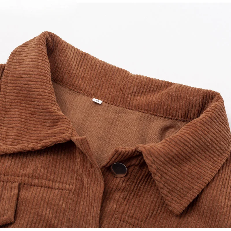Casual corduroy buttons bomber long sleeve crop top jackets women Spring office lady solid coat female lapel short jackets