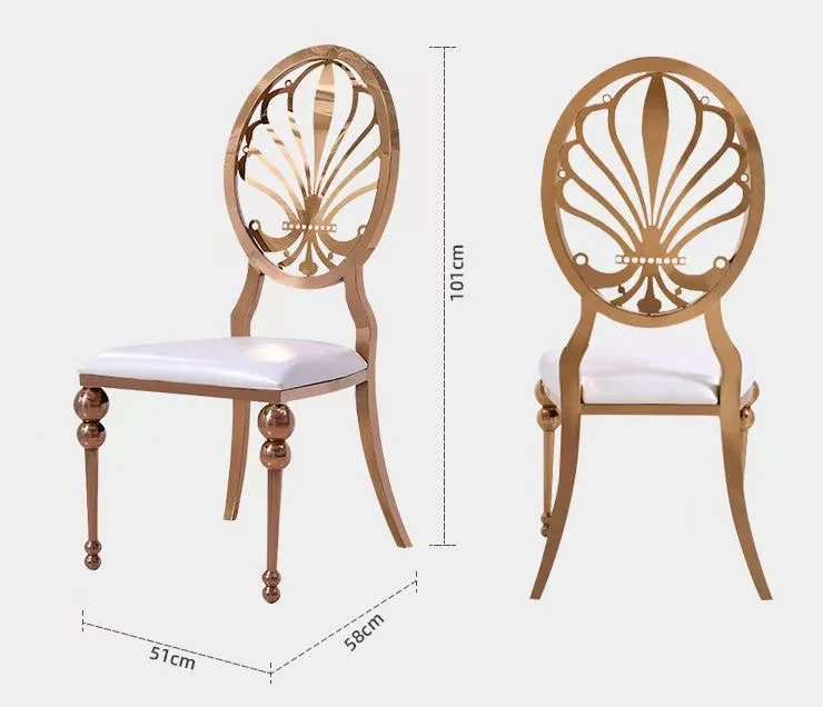 Round Back Stainless Steel Hotel Banquet Event Wedding Chair Hot Selling Gold Stackable Design PU Leather Velvet