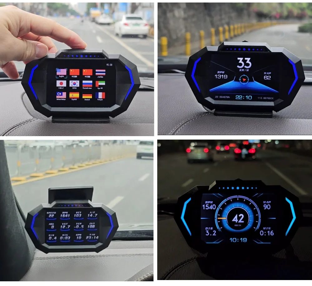 WiiYii Universal Car OBD2 Meter Heads Up Display P24 Digital Turbo pressure multi-function water temp obd2 gps Hud