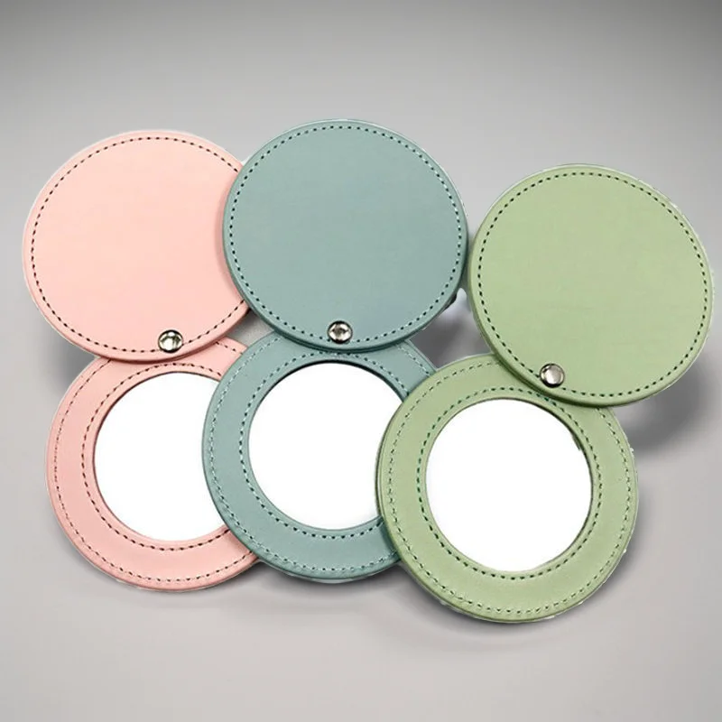 Promotional Product Round Leather Small Portable Fold Makeup Mirror