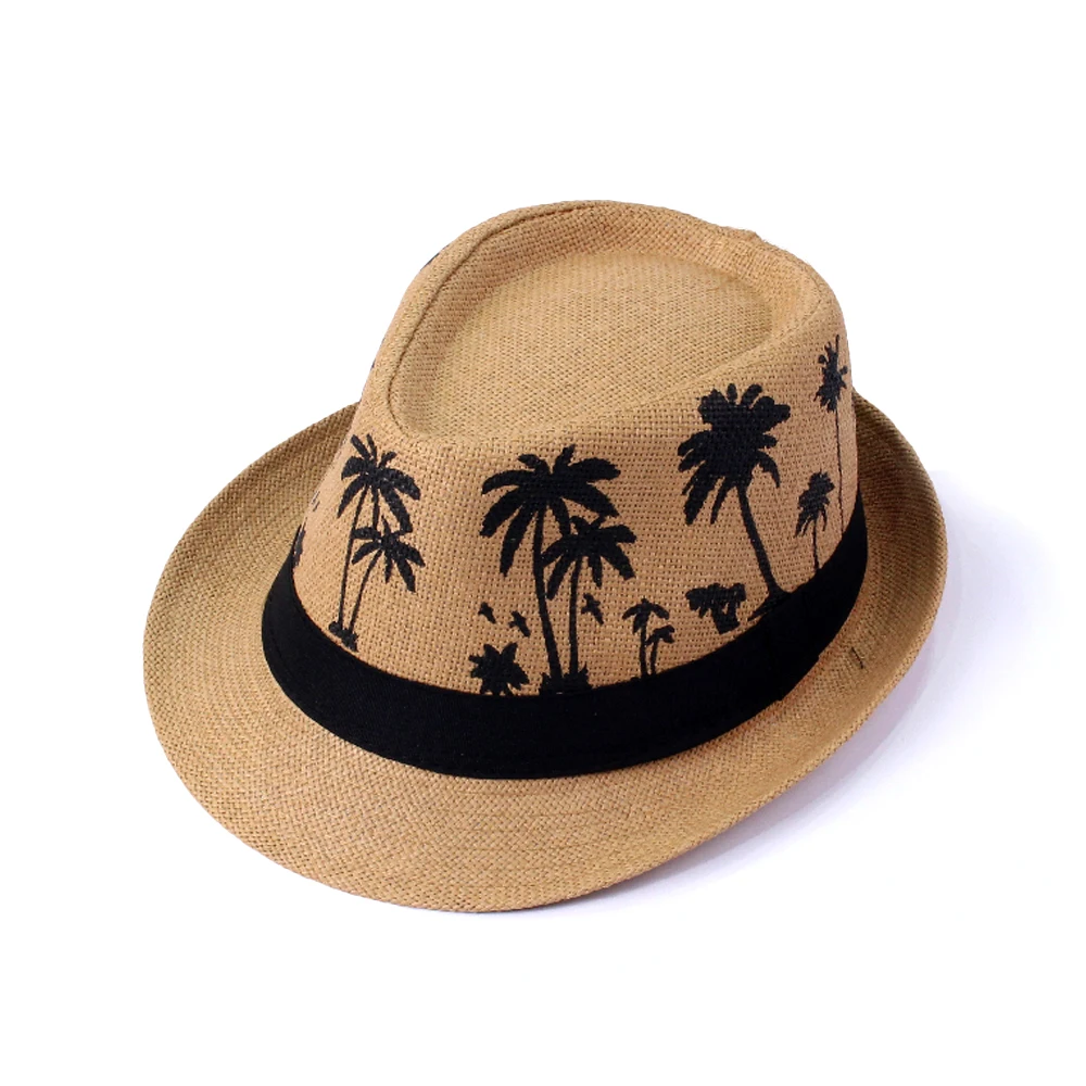 Wholesale Custom Summer Beach Sun Hat  Printed Logo Jazz Cap Panama Straw Hat Travel Sun Cap Panama Fedora Straw Hat Men