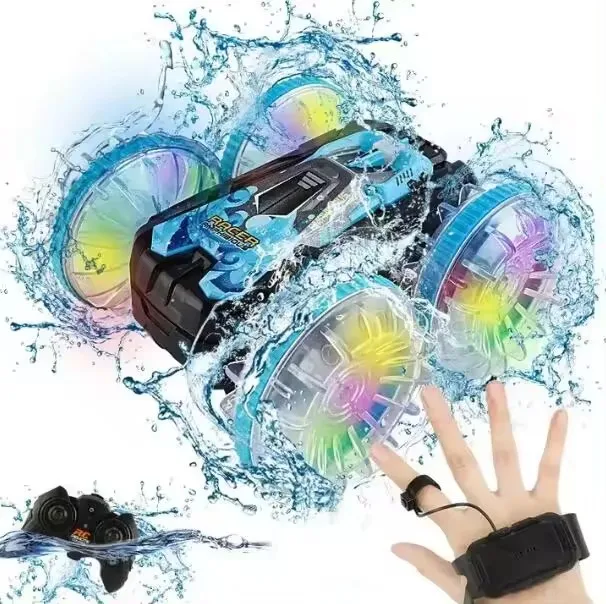 2.4G Remote Control Amphibious Vehicle Luminous Wheels Waterproof Double-sided 360 Rotation 4wd Rc Stunt Car For Kid