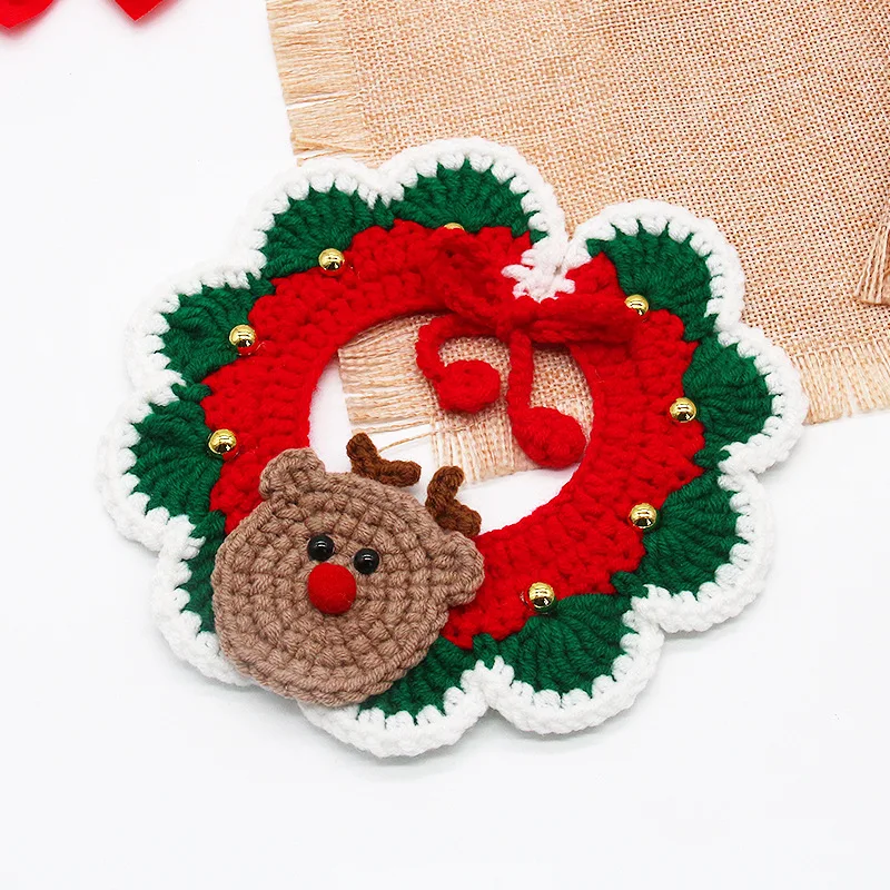 Hot Sale Christmas Handmade Knit Dogs Cat Collar Pet Necklace Adjustable Size Pet Handmade Crochet Collar