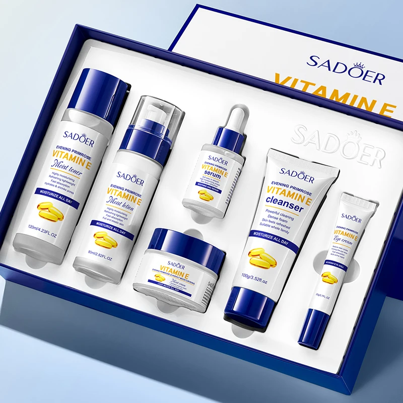 OEM SADOER Private label Custom Vitamin E Evening Primrose 6-piece set Korean Vitamin E Moisturizing Hydrating Skin Care Set