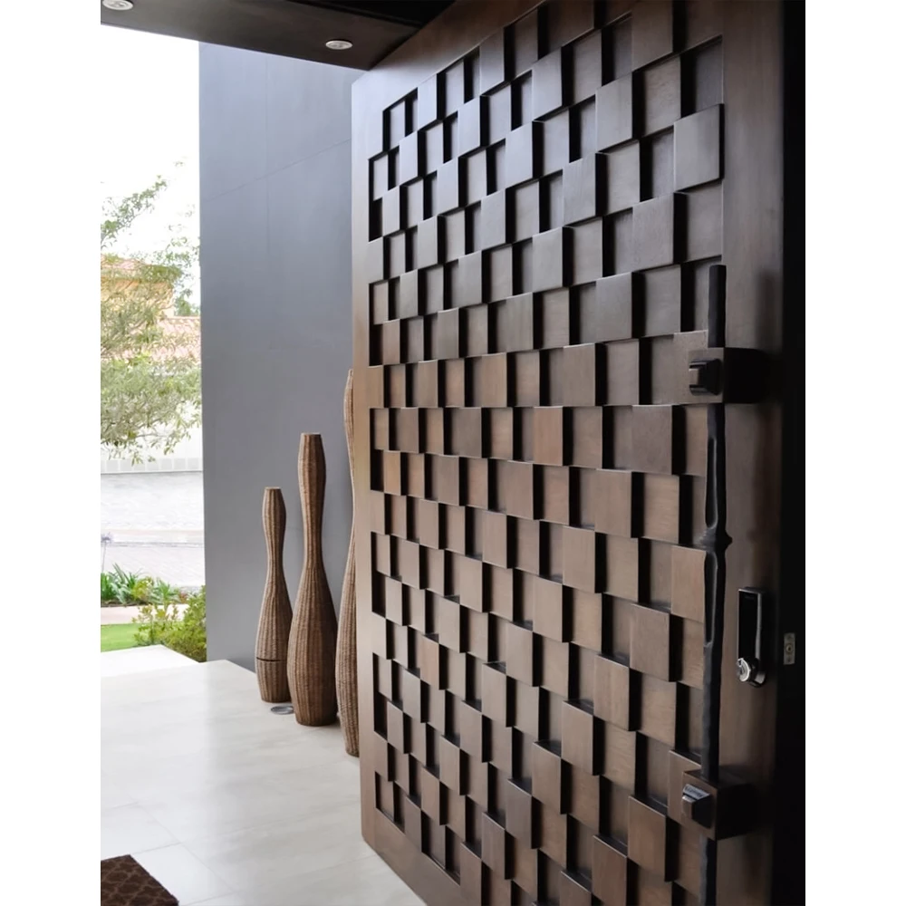 Modern Style Luxury Wood Door House External Decoration Graphic Design Solid Wood GEORGIA Exterior Tempered Safety Glass Polymer