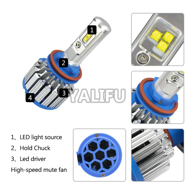  Super Bright T1 LED Lamp H11 h4 9005 9006 8000lm 90w Car Headlights Auto Front Bulb Replacement