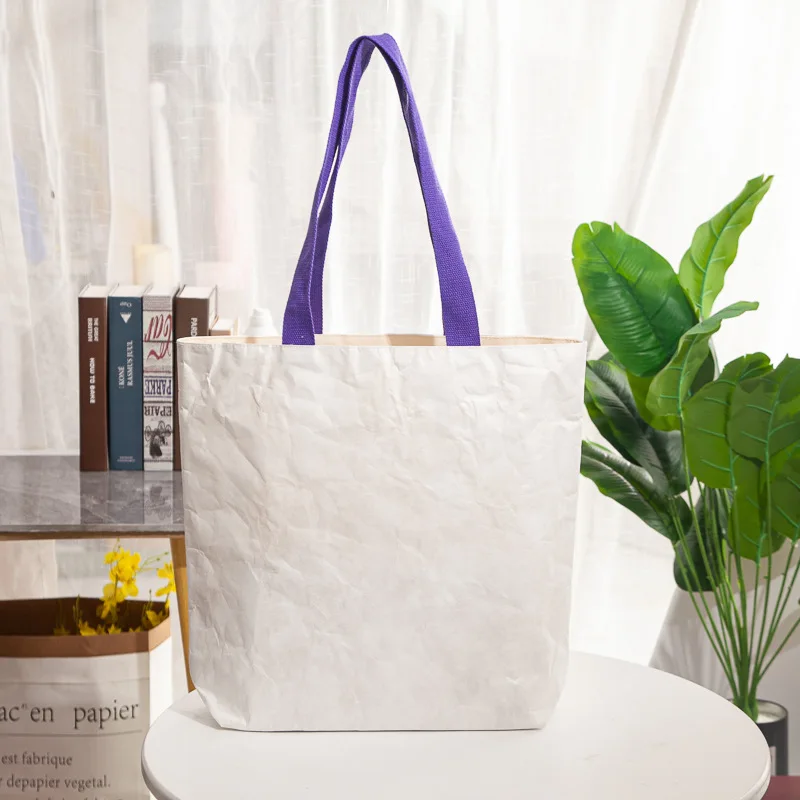 Wholesale Reusable Custom Logo Printed Waterproof Washable Plain Brown Kraft Dupont Tyvek Paper Packaging Shopping Tote Bag