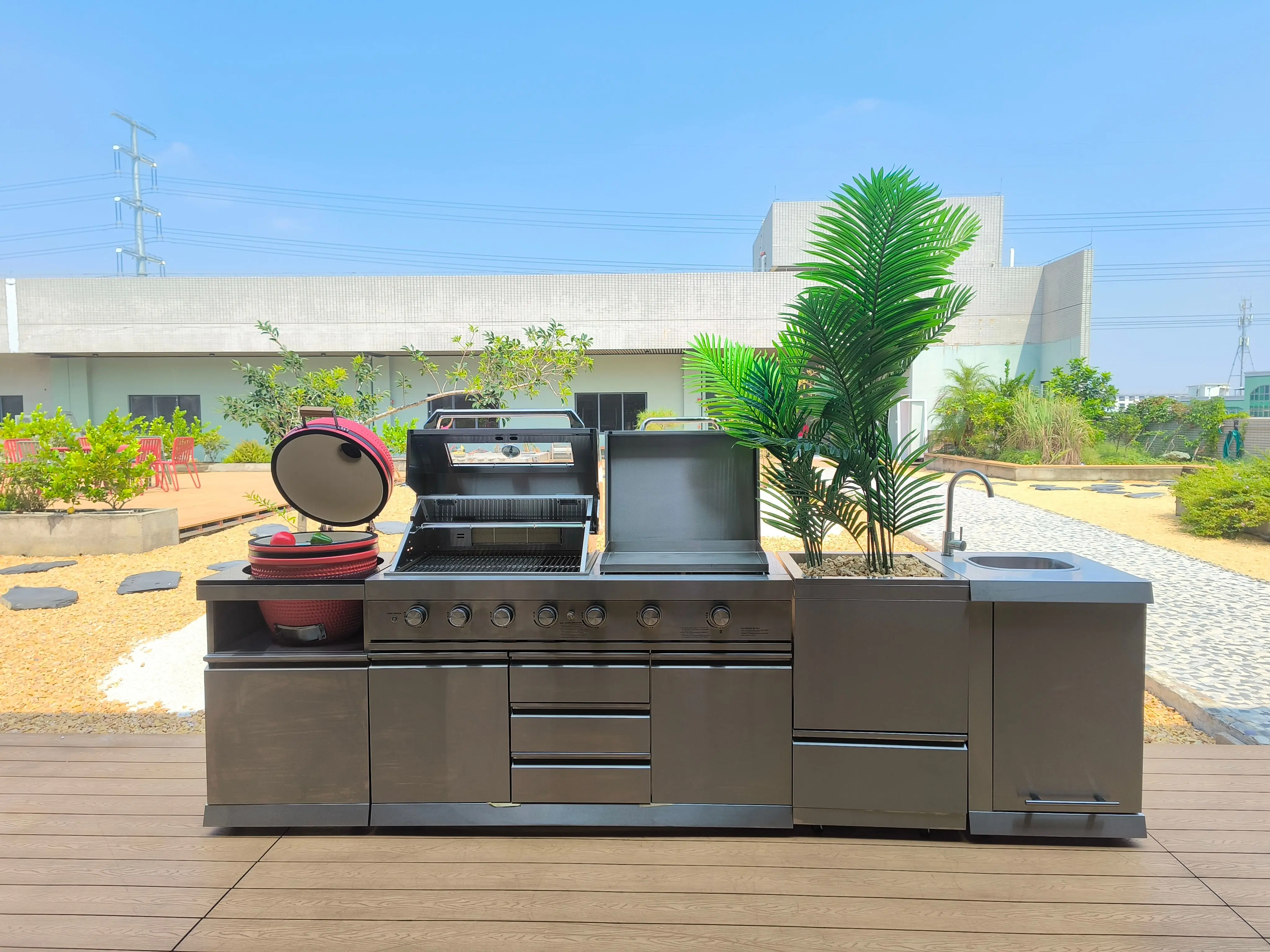 Wood bbq grill Kamado grill outdoor kitchen cabinet wood fired barbecue grill