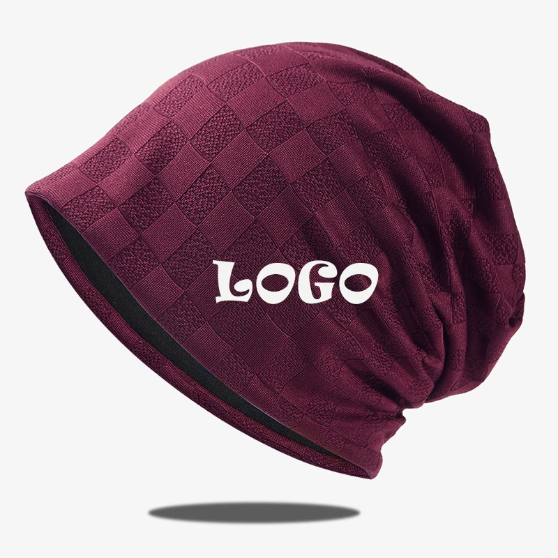 Custom Hat Unisex Pile Hat With Checkerboard Pattern Solid Trendy Pullover Hat Popular Outdoor Cycling Skull Cap With Logo