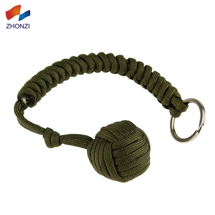 
Outdoor Multi Color Self Defense Paracord Monkey Fist With Metal Ball Tactical Gear Survival 550 Paracord Keychain 