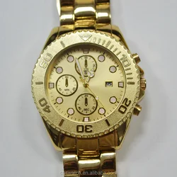 Custom Logo Luxury Gold Plate Movable Sand Bezel Steel Buckle With Calendar Chronograph Watches Men Wrist