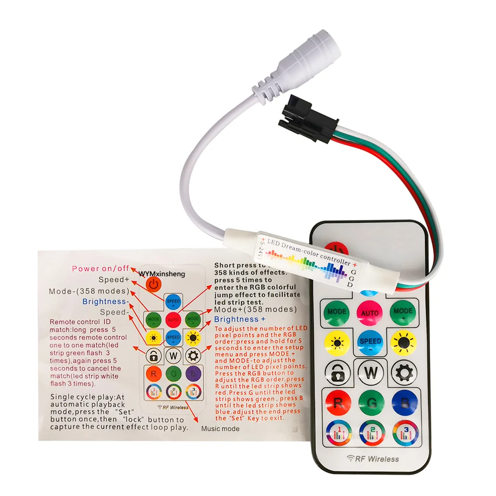 Прямая поставка с завода DC5V 24V полноцветный spi mini rf 17key пульт дистанционного управления RGB светодиодный пиксельный свет WS2812 USC1903 контроллер