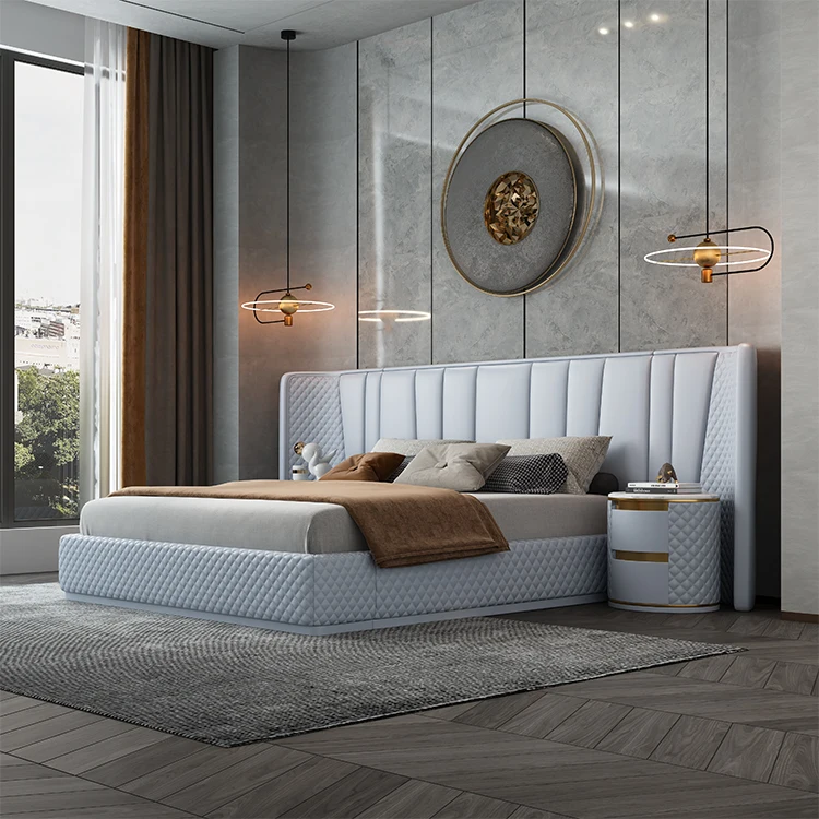 9004 hot selling  hotel leather luxury modern king size wood bed room furniture bedroom sets beds frames design