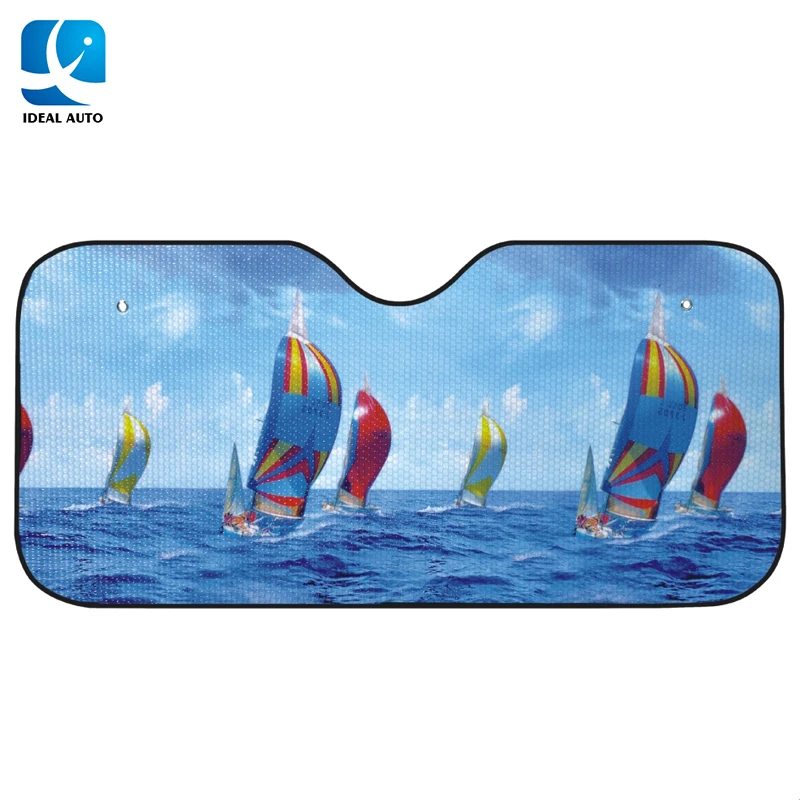 Promotional custom printed underwater world PE cardboard car static sunshade for windshield