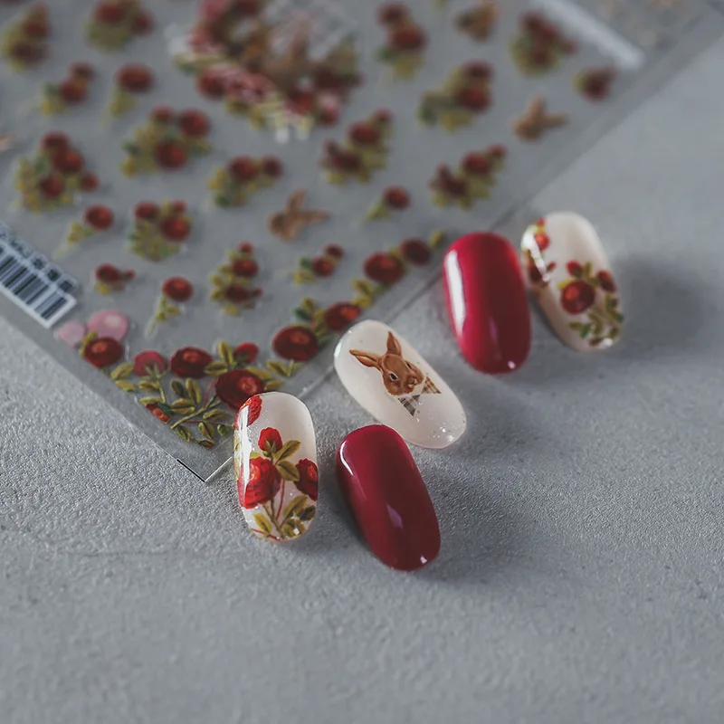 TENSOR New technology Roses Flower series Rabbits Butterfly thin transparent thin toughened nail art stickers