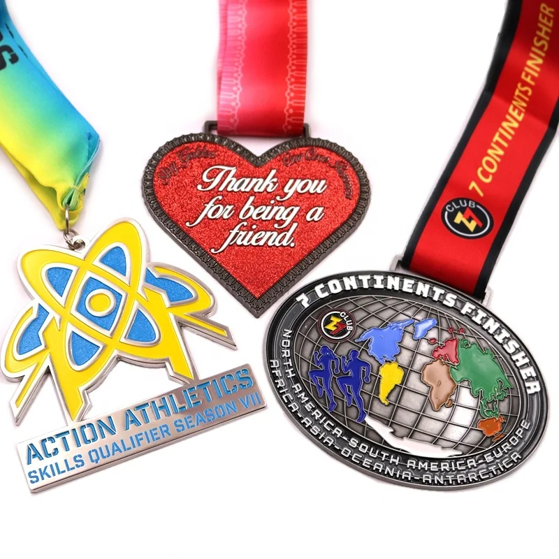 Best selling custom logo heart shape metal red color fill zinc alloy black sport medal marathon medal