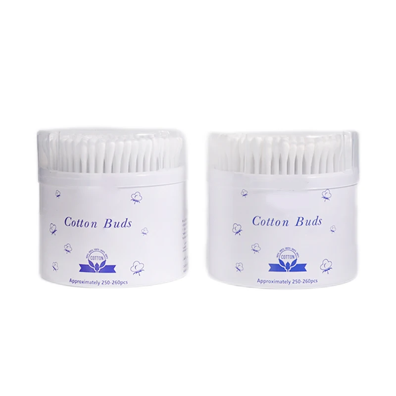 Gentle 250pcs White Plastic Sticks Cotton Swab with Paper Round Barrel Package for Baby Care and Household Cleaning