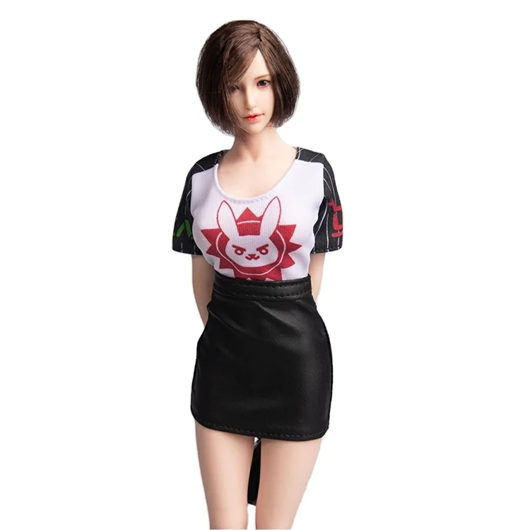 Sexy women black red pu leather pencil bodycon short skirt doll clothes