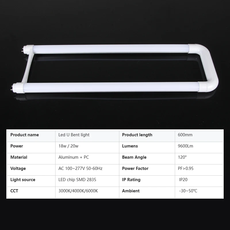 CE RoHS Listed 600mm Led U Bend Light Tubes 2ft Led U Shaped 18w T8 Led Tube lights
