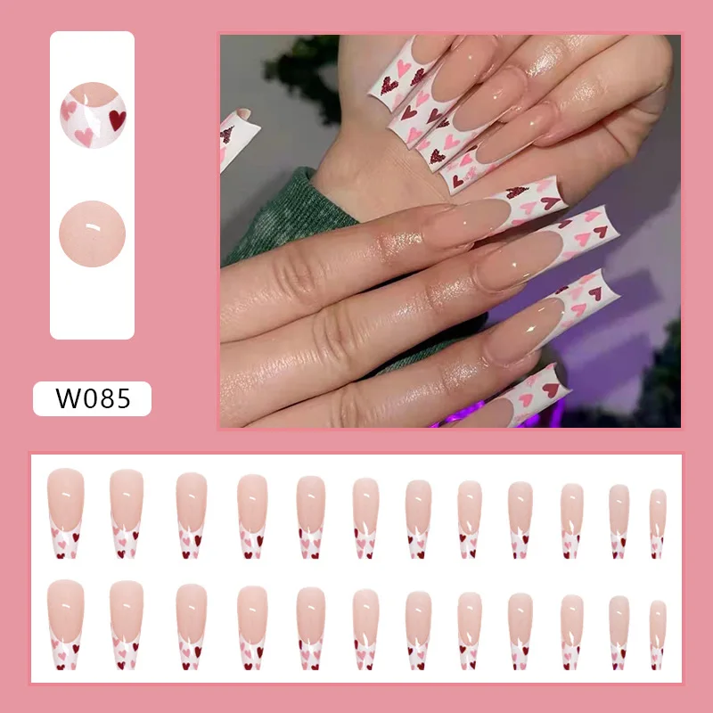 High Quality Mix Design ABS Heart Shape Press On Nail With Golden Glitter Medium Long Coffin Glitter False Nails
