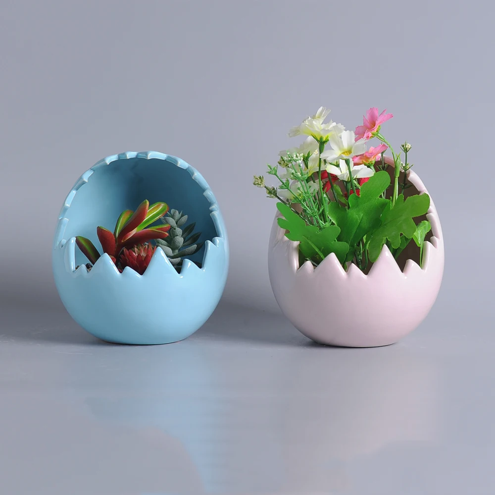 Wholesale Decorative Small Indoor Succulent Pots Plant Planter Pot Ceramic Mini Broken Shell Egg Succulent Plants Pots