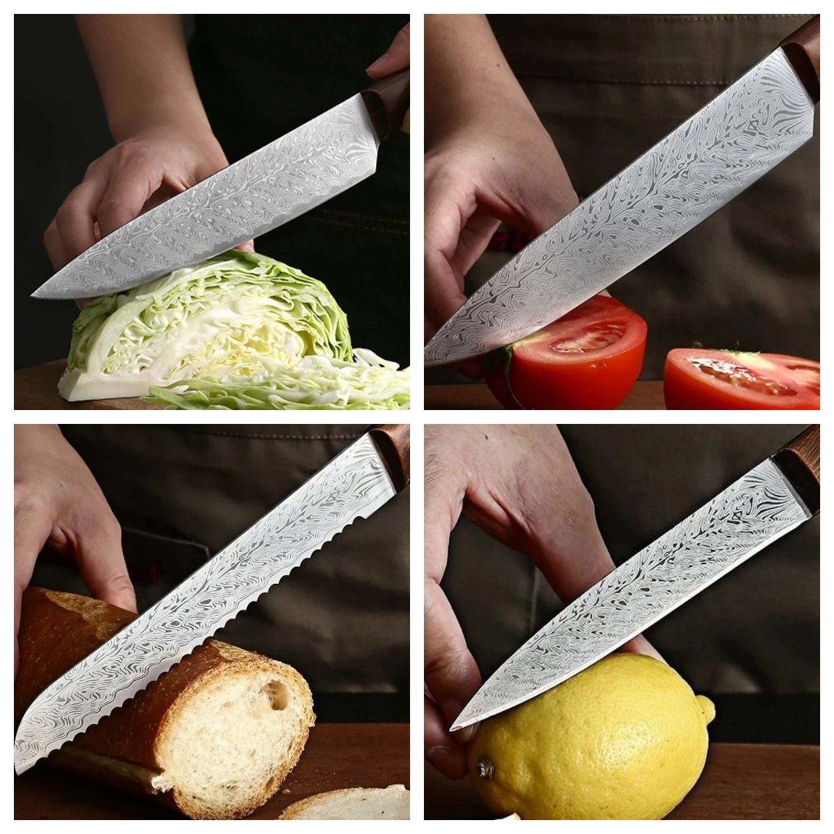 10 PCS Hollow Handle knife set with LaserPattern  Kitchen Damascus Chef Slicing Santoku Knife Damascus Steel