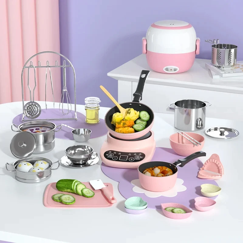 100% Non-toxic PP Plastic Home Play Diy Kids Play Kitchen Set DIY Mini Kitchen Toys Real Cooking Set For Kids Girl