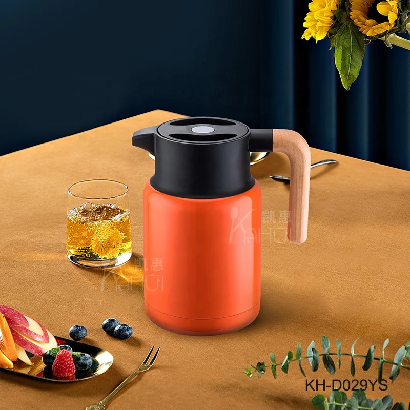 1 Piece Retail Double Wall Thermos 304 Stainless Steel Thermal Kettle Vacuum Tea Coffee Pot With Wooden Handle For Home