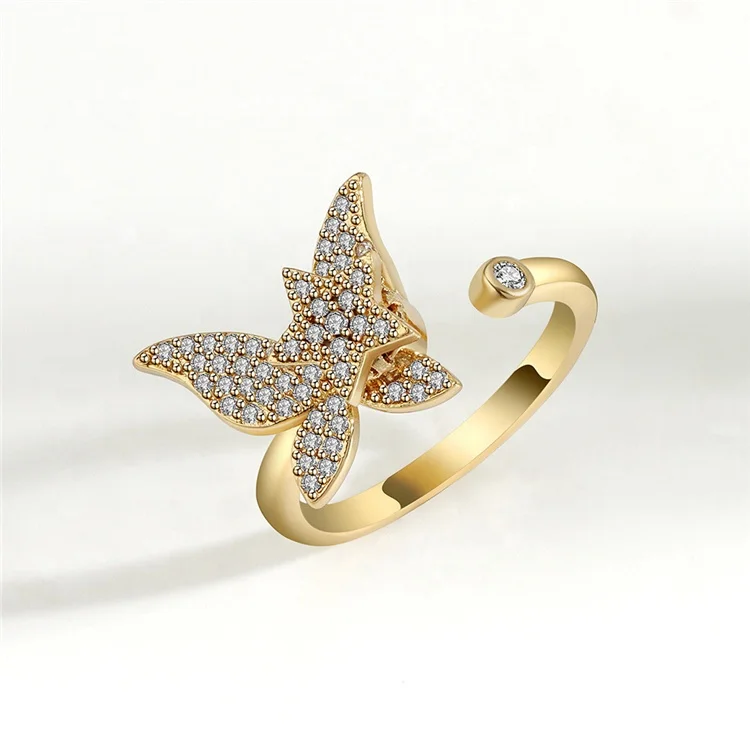2022 New Fidget Spinner Anxiety Rings Cubic Zirconia CZ Star Moon Flower Butterfly Opening Adjustable Rotating Rings