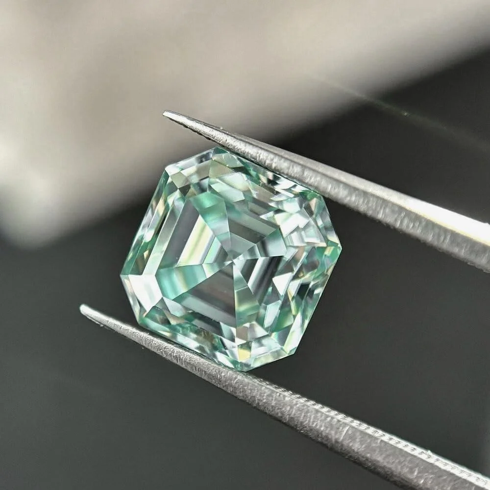 SICGEM Moissanite Supplier Asscher Cut Light Green Vivid Green Moissanite Diamond Stone