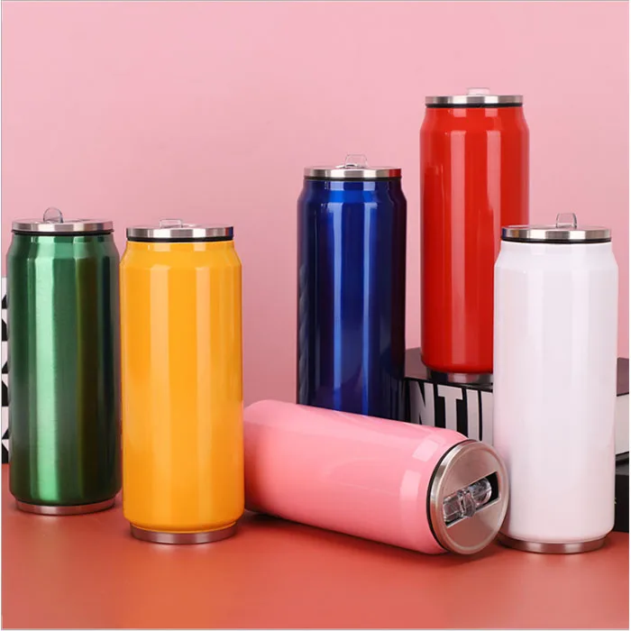 12oz 17oz Cola Can Water Bottle Soda Can Travel Bottle Double Wall Stainless Steel Insulated Drinking Water Cup with Straw
