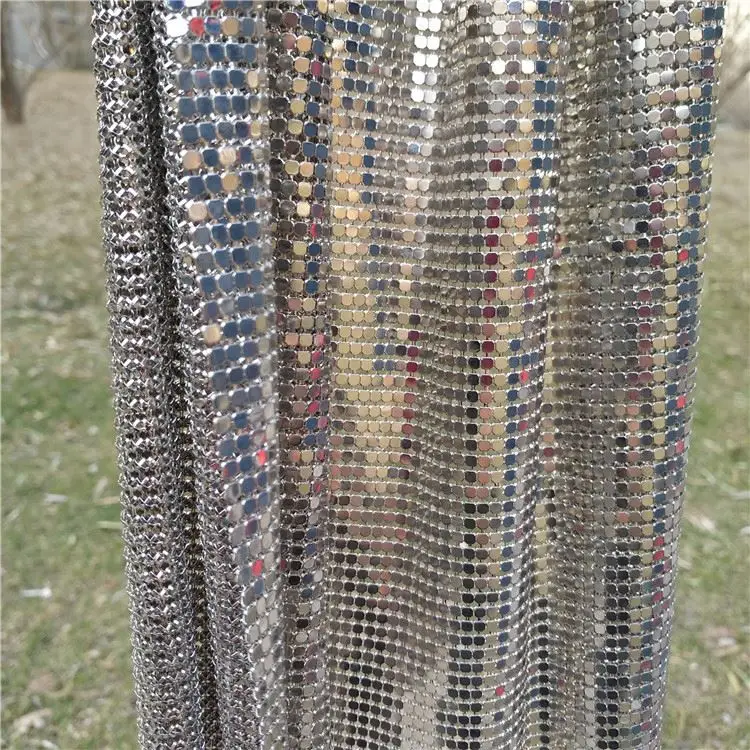 Shiny Fushia Aluminum Mesh Fabric Metallic Cloth Metal Sequin Fabric For Garment Curtains