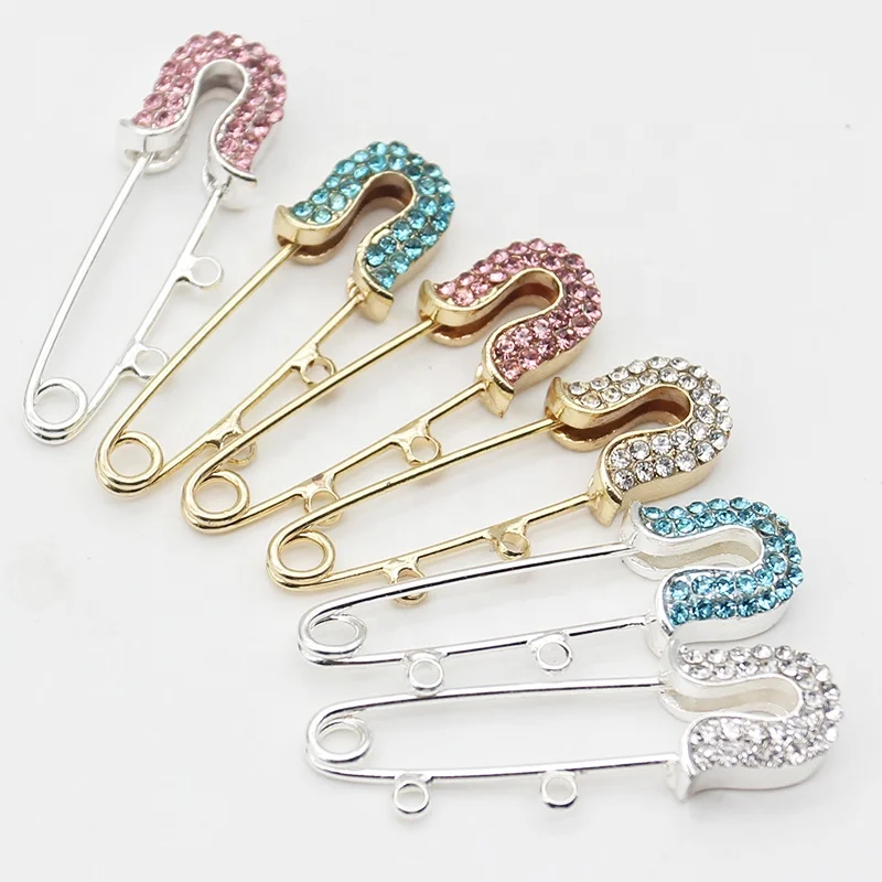 3.8cm with 3 loops 2 loop colorful rhinestone silver gold baby pins for kids accessories