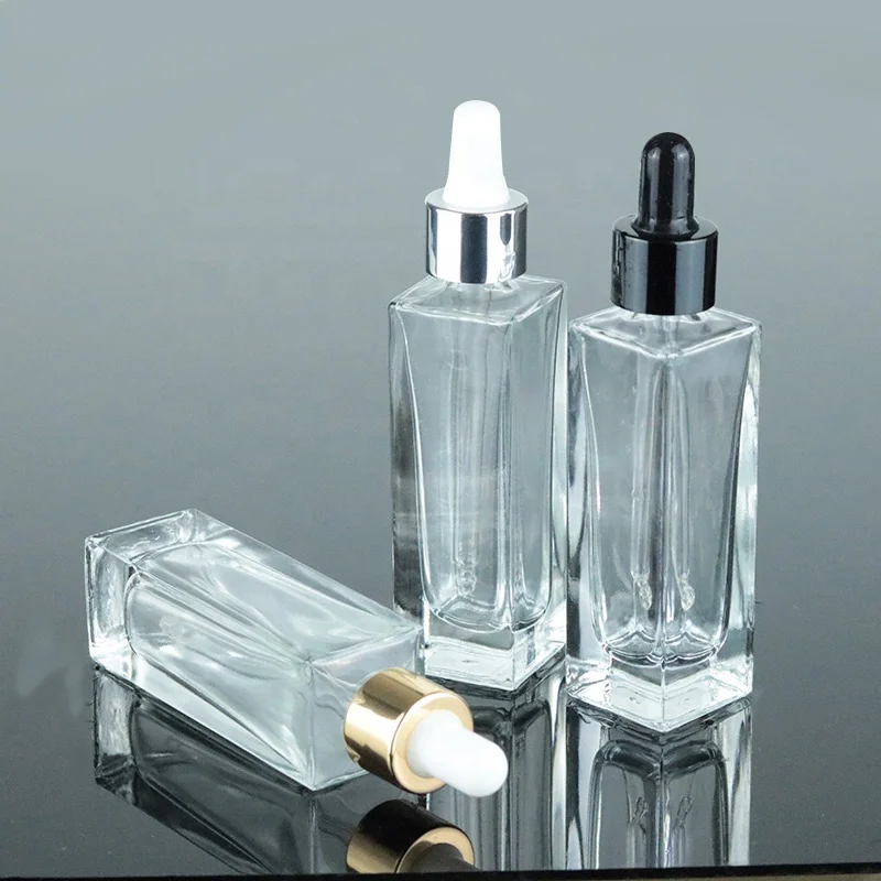 
1 oz 30ml Flat Shoulder Square Serum Dropper Bottle Rectangular Glass Bottle (GSA18) 