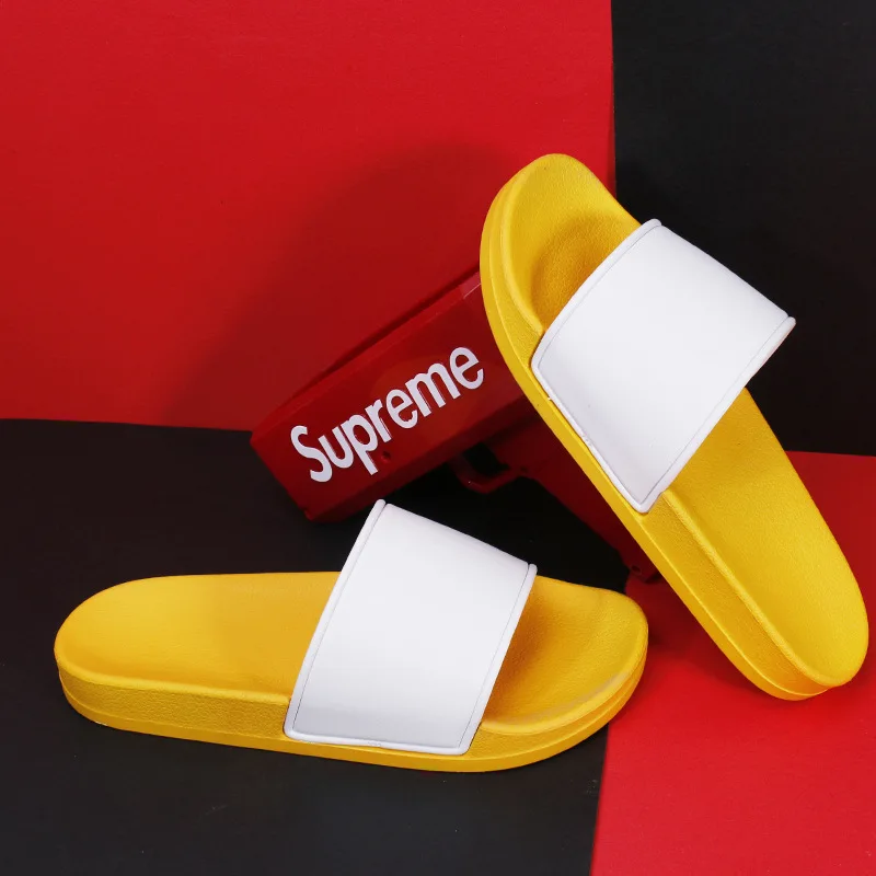 Figure logo pattern men and women couples hotel slippers soft bottom PU leather upper home slippers sandal slippers