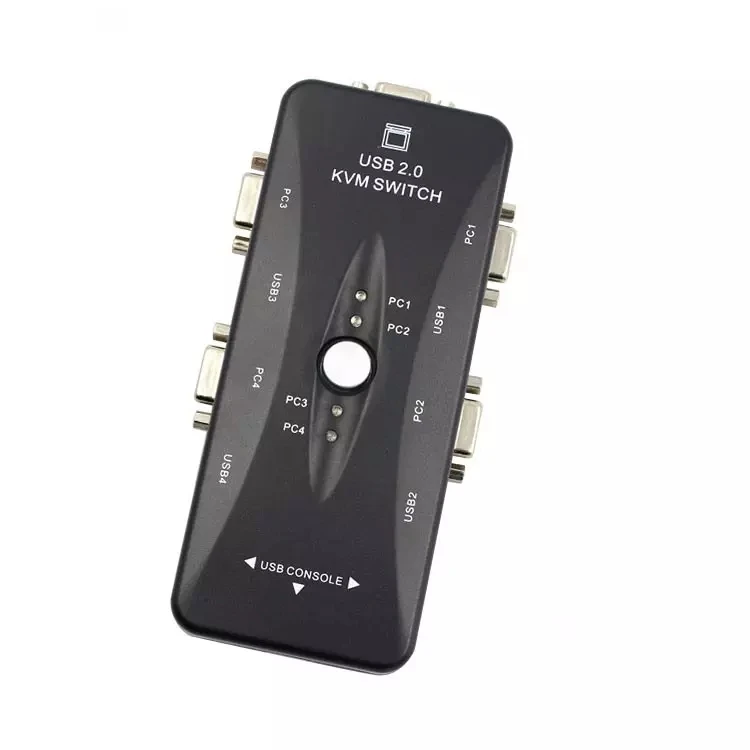 4 Port USB 2.0 Hub KVM VGA/SVGA Switch Box Adapter Connects Printer Intelli Keyboard Mouse 4 Computer Use 1 monitor