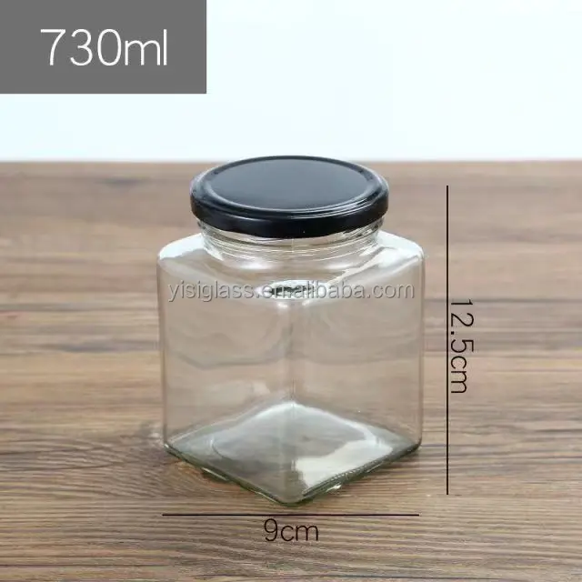 Wholesale small clear 50ml honey square jam glass jar with metal lids