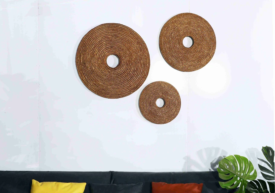 Light luxury European-style golden sofa background wall decoration painting three-dimensional round handmade sandstone wall hang