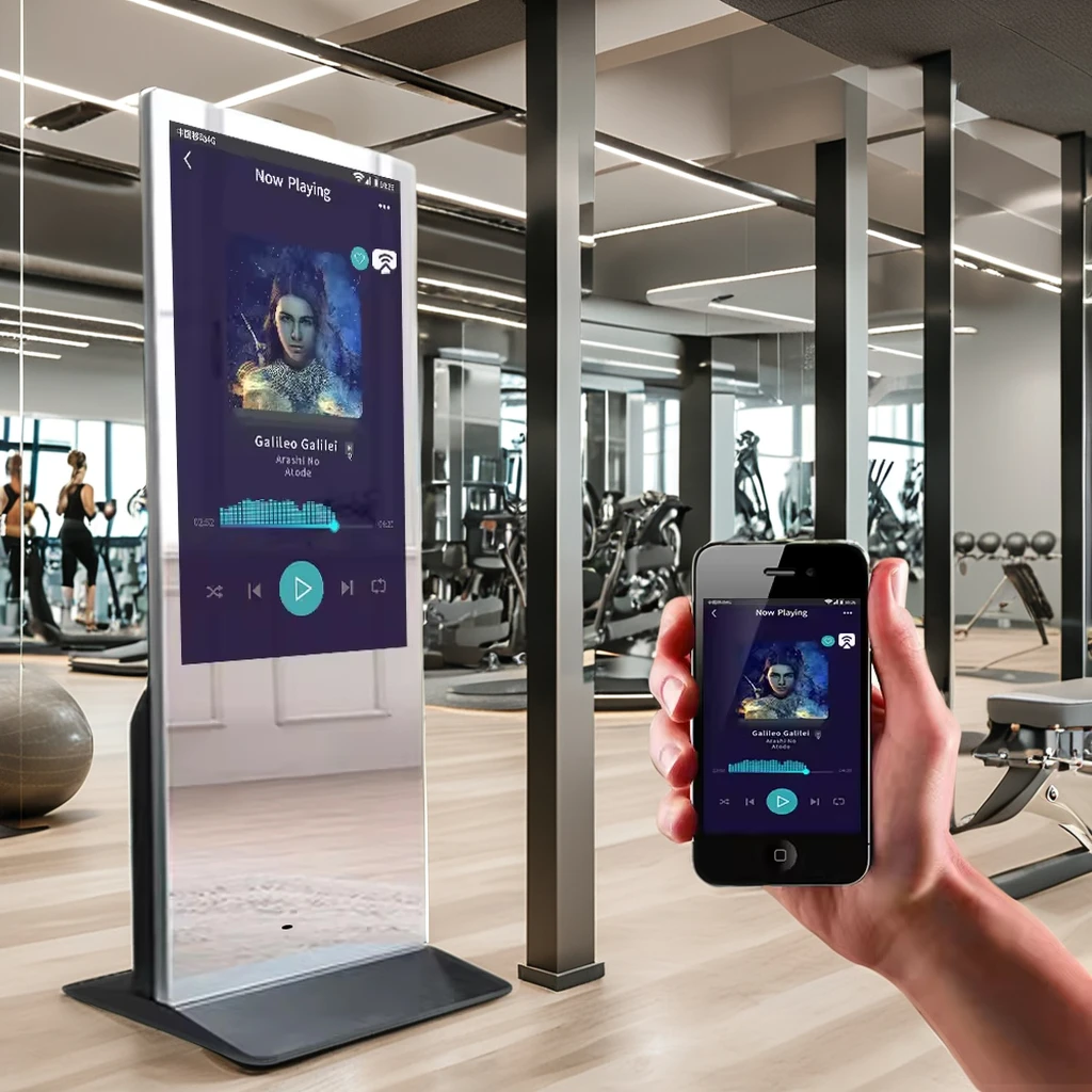 Popular Selling 32-Inch Vertical Mirror Kiosk Display with Touch Screen for Gymnasium Advertising for Fitness Facilities