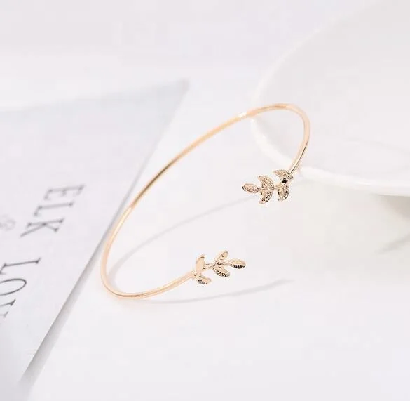 China Charming Women Accessories Silver Color Leaf Leaves Alloy Ladies Bangle Bracelet Armband
