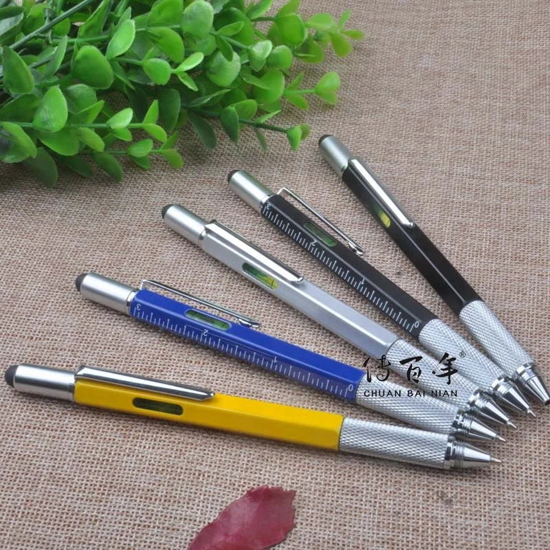 High Quality 6 in 1 Multifunction Metal Tool Pen With Stylus,Gradienter,Ruler,Screwdriver