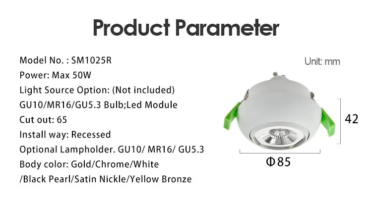 Factory wholesale price Adjustable round MR16 GU10 housing frame mr16 fixture GU5.3 down light housing