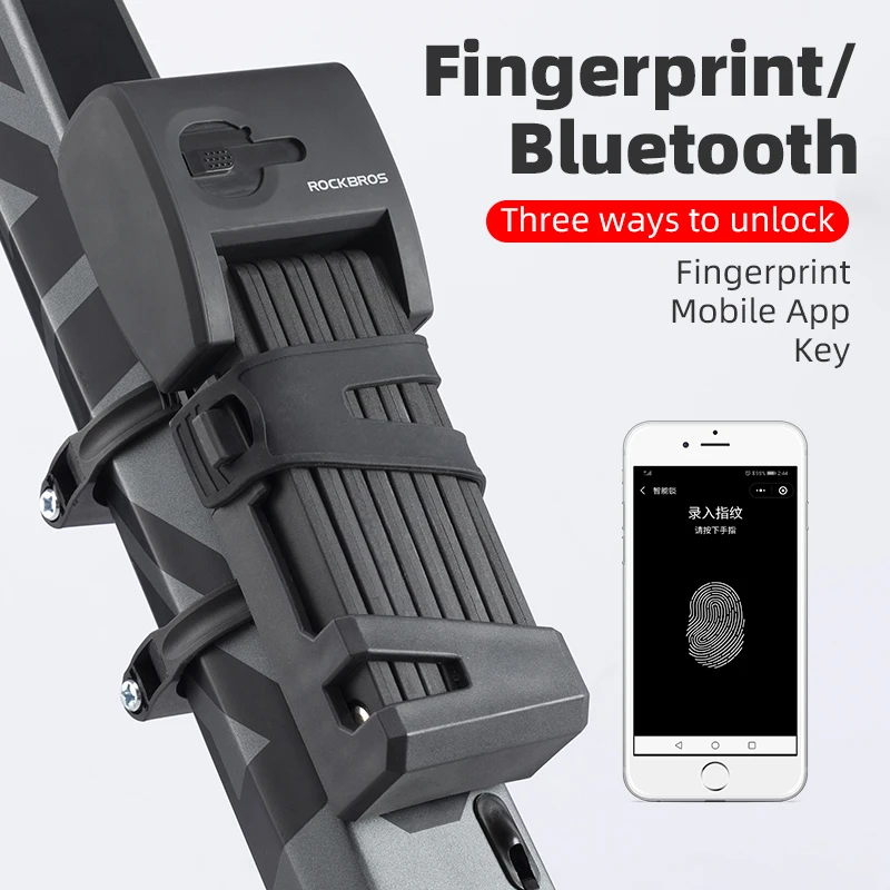 ROCKBROS Smart Fingerprint Folding Bicycle Smart Lock Three Ways To Unlock The Lock Rechargeable Lock