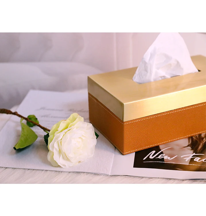
European light luxury brass tissue box living room dining table coffee table paper storage box decoration modern minimalist home 