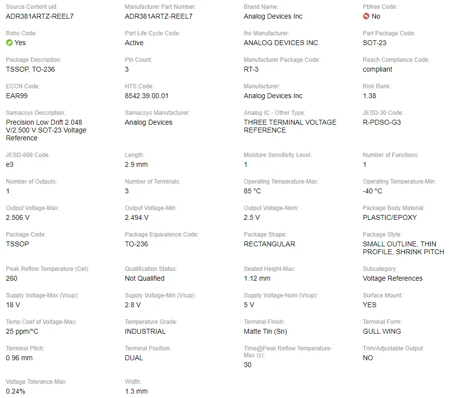 ADR381ARTZ-REEL7 Voltage References Precision 2.5V 5mA 3-Pin SOT-23 T/R integrated circuits ic chip ADR381ARTZ-REEL7