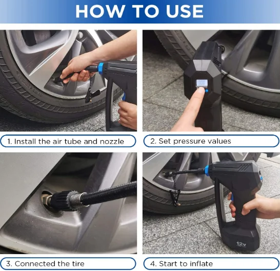 Portable Air Compressor, 150PSI Cordless Tire Inflator Pump with Digital Pressure Gauge Air Pump with 12V Car Adapter for Car