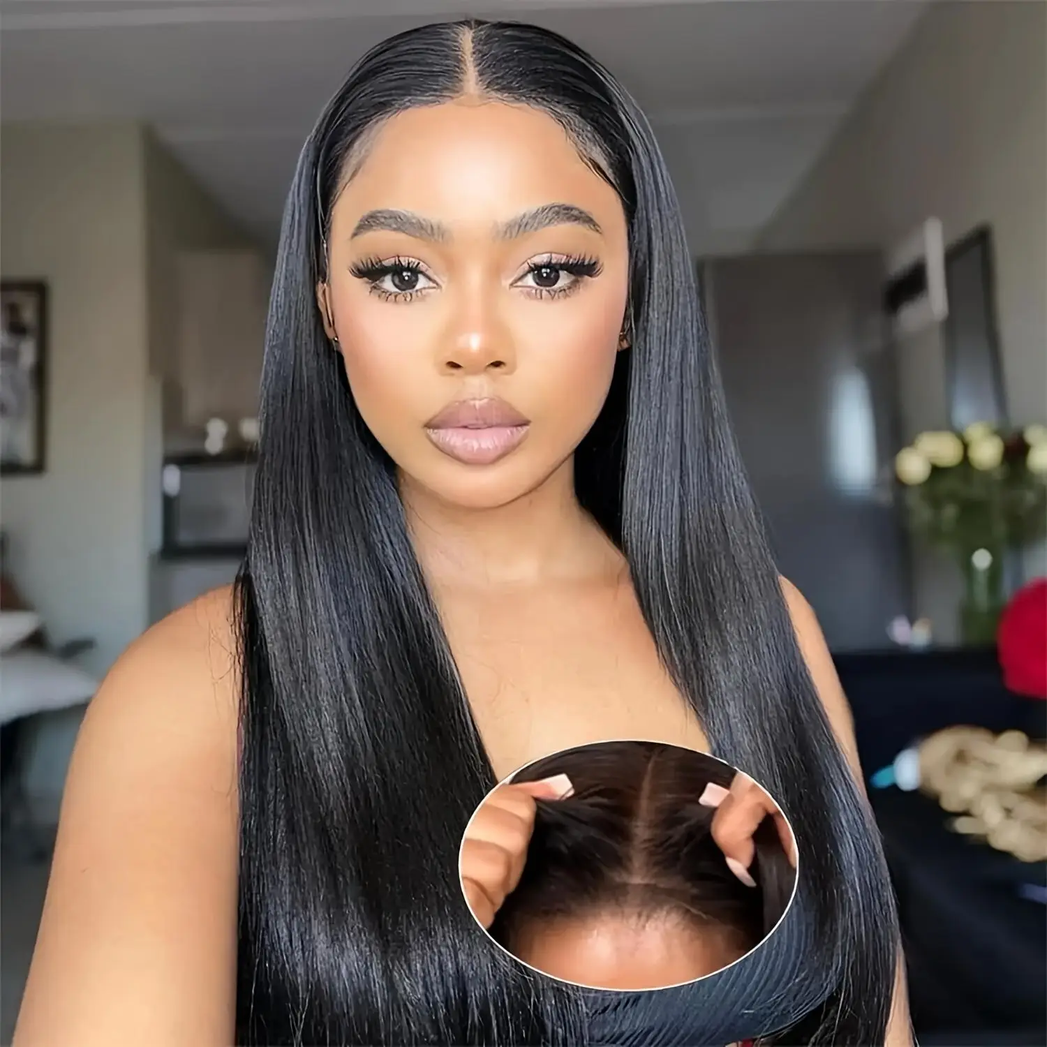 Glueless 6x4 HD Lace wigs 100% Human Hair HD Pre Plucked Bleached Knots Lace Front Wigs Straight 6x4 Lace Glueless Wear and go